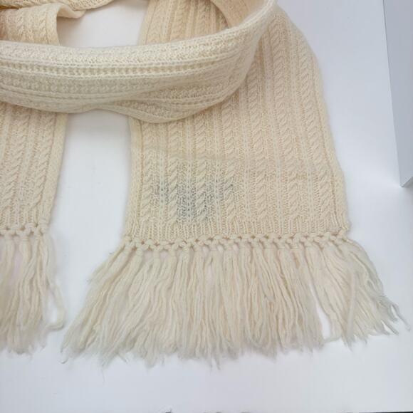 Lauren Ralph Lauren Cream Cable Tight Knit Fringe Lamb Wool Rabbit Hair Scarf - Picture 7 of 9